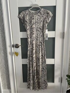 Reformation Black & White Snake-Print Cap Sleeve Maxi Dress